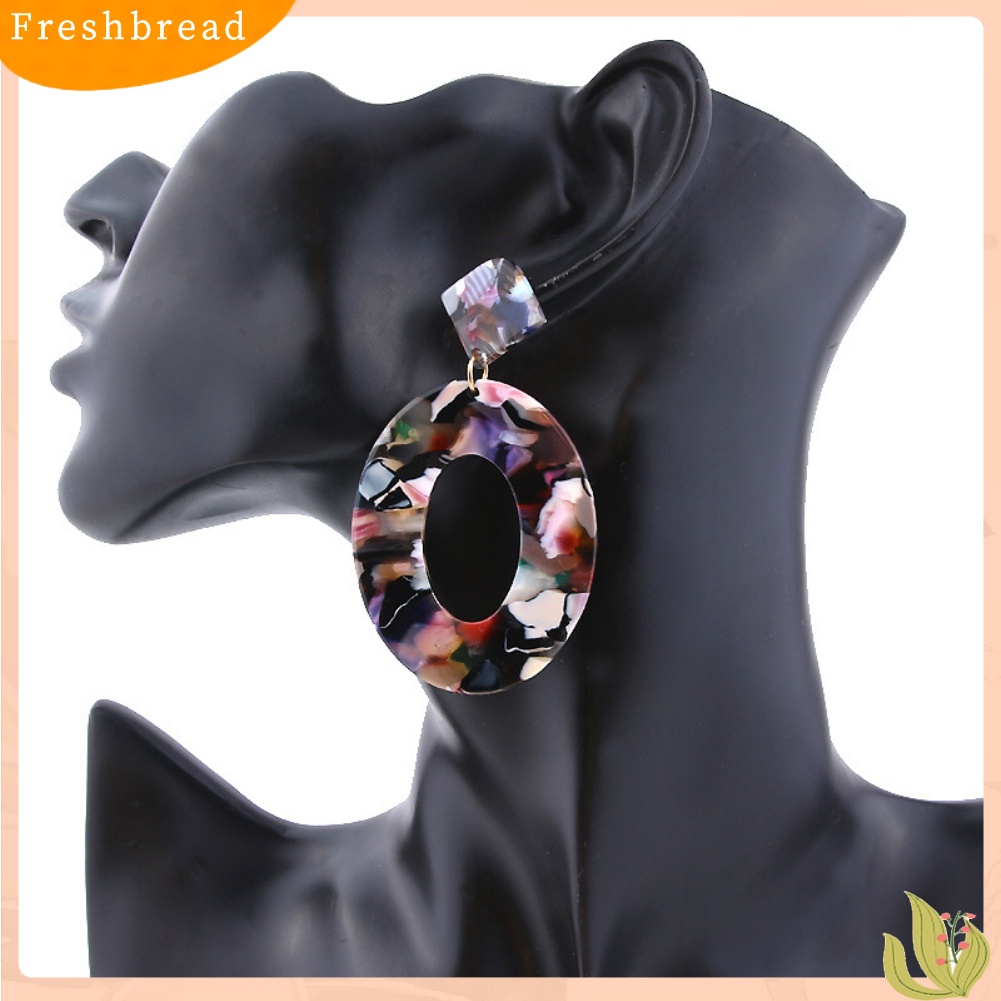 &lt; Freshbread &gt; Retro Wanita Berongga Oval Belah Ketupat Geometris Menjuntai Telinga Stud Anting Perhiasan Hadiah