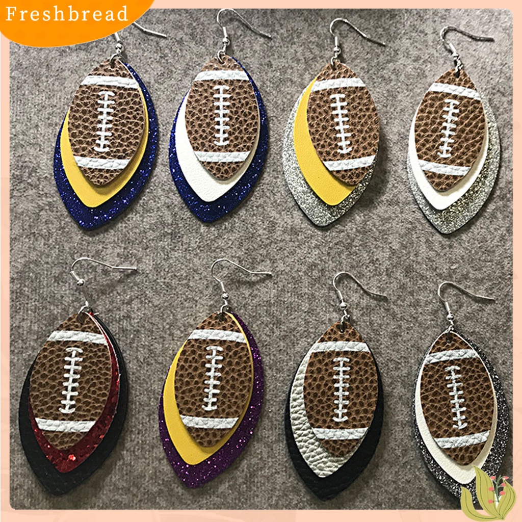 &lt; Freshbread &gt; 1pasang Anting Menjuntai Ringan Multi-layer Kulit Imitasi Vintage Unik Football Hook Earring Untuk Wanita