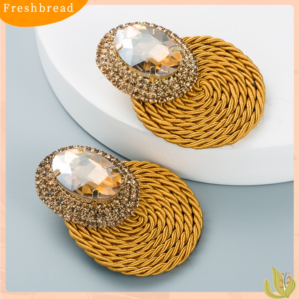 &lt; Freshbread &gt; 1pasang Anting Menjuntai Warna-Warni Berlian Imitasi Perhiasan Rajut Tangan Shiny Geometric Round Stud Earrings Untuk Pacaran