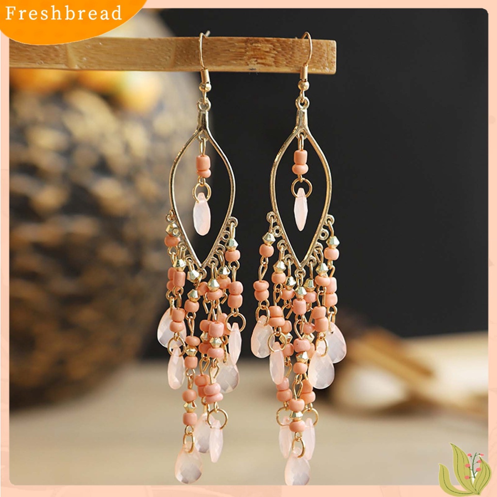 &lt; Freshbread &gt; 1pasang Anting Menjuntai Menawan Gaya Etnik Alloy Hollow Beads Rumbai Wanita Earrings Untuk Pesta