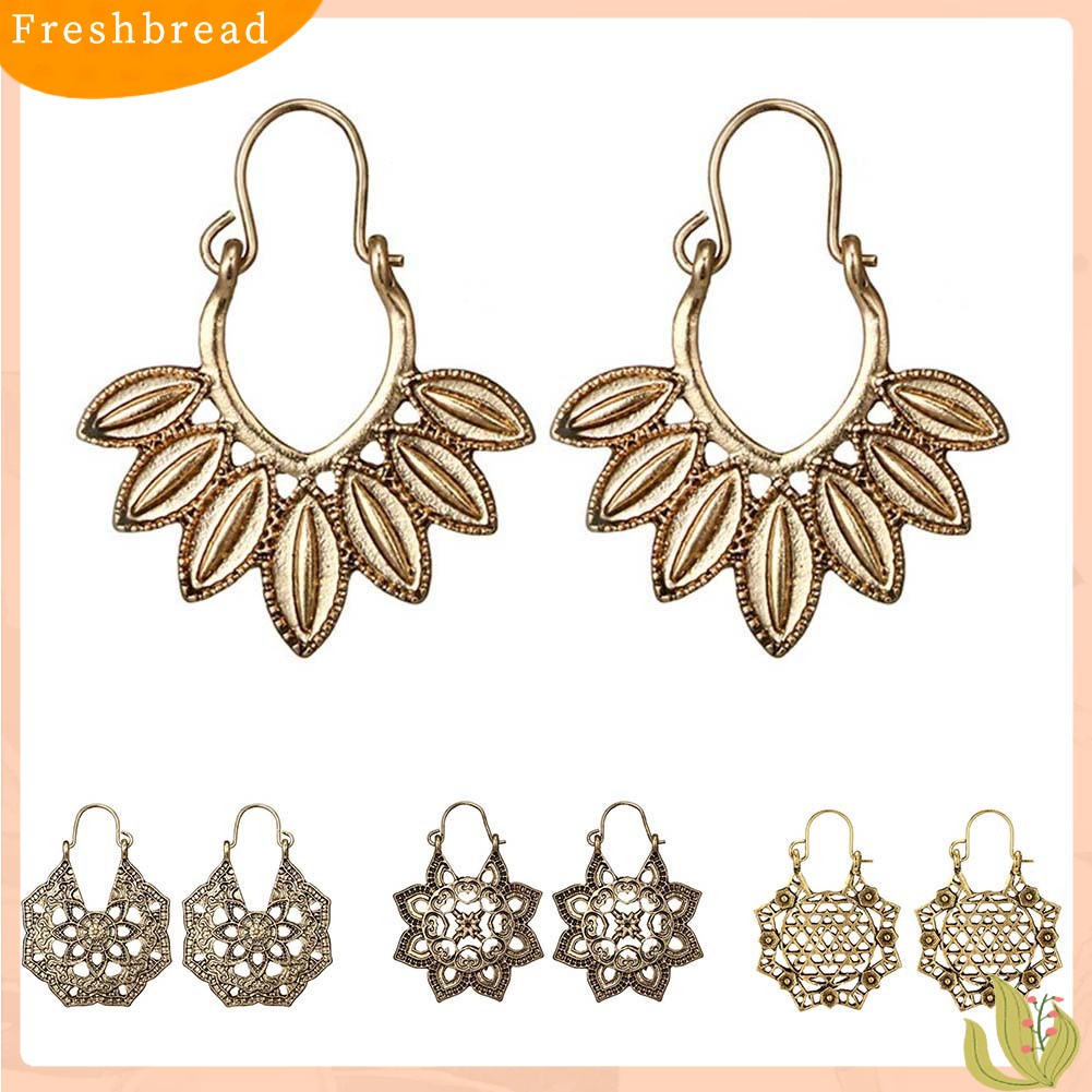 &lt; Freshbread &gt; Bohemian Wanita Berongga Bunga Sarang Lebah Kerawang Anting Hoop Retro Perhiasan Hadiah