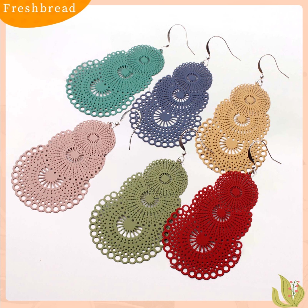 &lt; Freshbread &gt; 1pasang Anting Lady Bulat Hollow Out Liontin Vintage Anting Gantung Untuk Hadiah