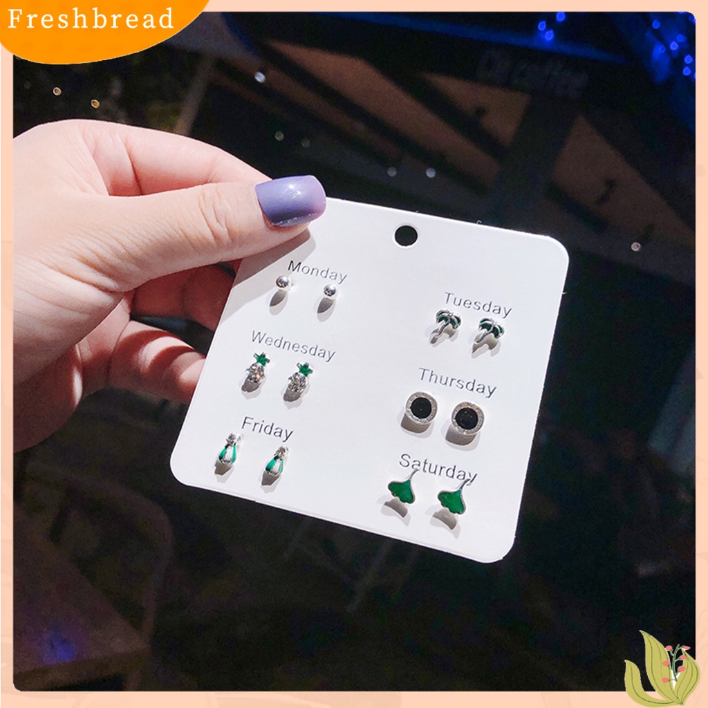 &lt; Freshbread &gt; 6/7pasang Wanita Stud Anting Hati Mutiara Imitasi Perhiasan Berlian Imitasi Berkilau Ear Studs Perhiasan Hadiah