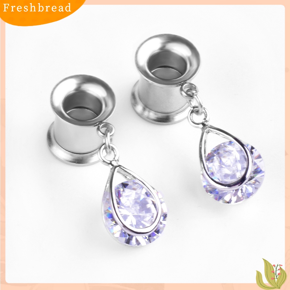 &lt; Freshbread &gt; 1Pc Wanita Teardrop Cubic Zirconia Hias Double Flare Ear Plug Piercing Perhiasan