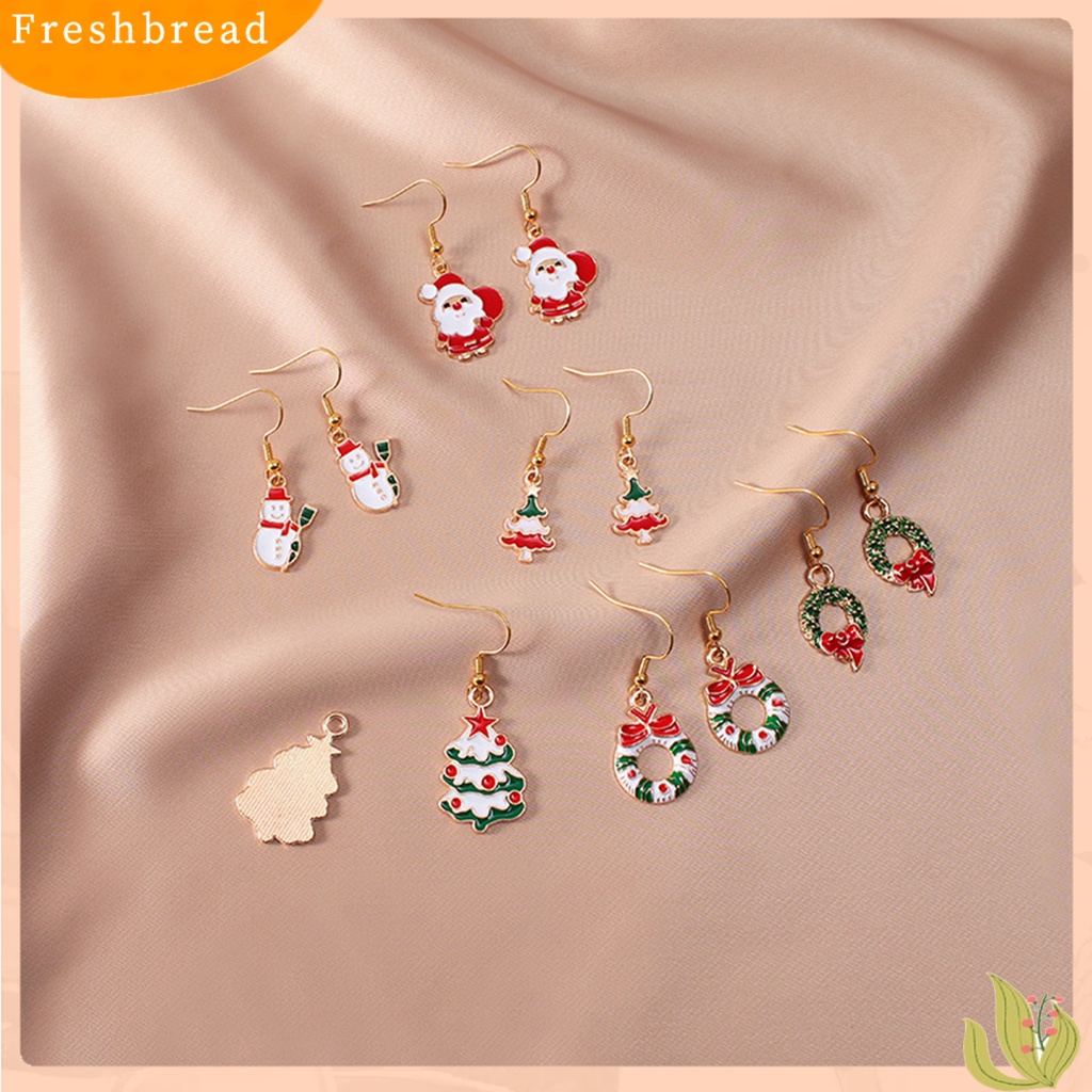 &lt; Freshbread &gt; 1pasang Anting Menjuntai Pohon Natal Snowman Dripping Oil Santa Claus Earrings Perhiasan Aksesori