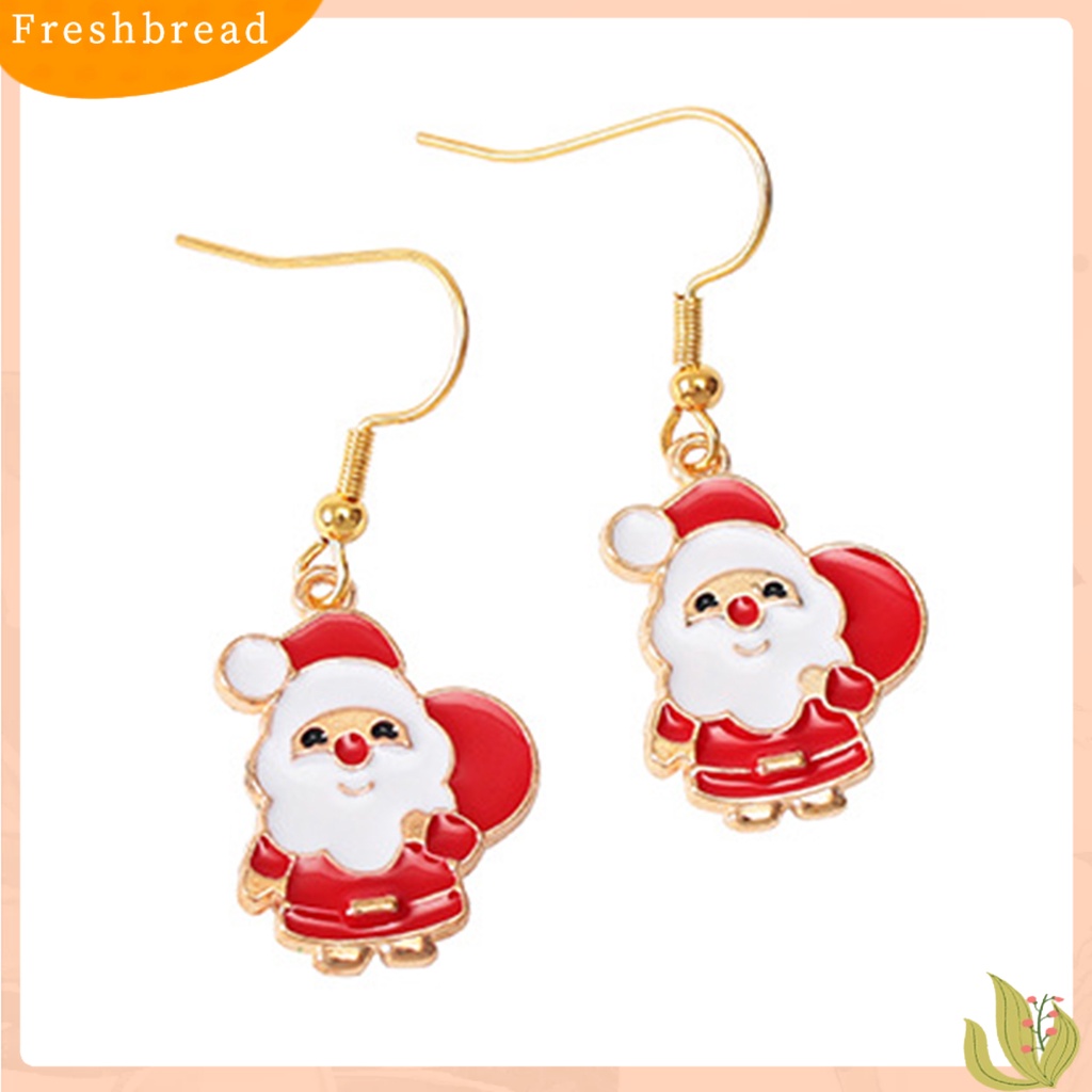 &lt; Freshbread &gt; 1pasang Anting Menjuntai Pohon Natal Snowman Dripping Oil Santa Claus Earrings Perhiasan Aksesori