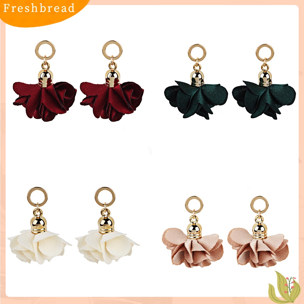 &lt; Freshbread &gt; Wanita Fashion Kain Kelopak Bunga Liontin Drop Menjuntai Anting Perhiasan Hadiah