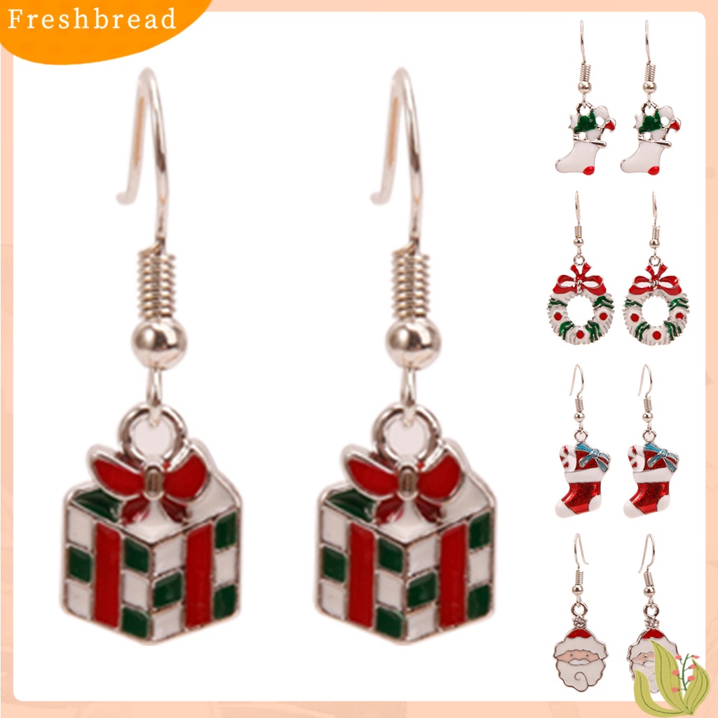 &lt; Freshbread &gt; 1pasang Anting Natal Santa Claus Wreath Aksesori Rusa Kaus Kaki Anting Menjuntai Untuk Natal