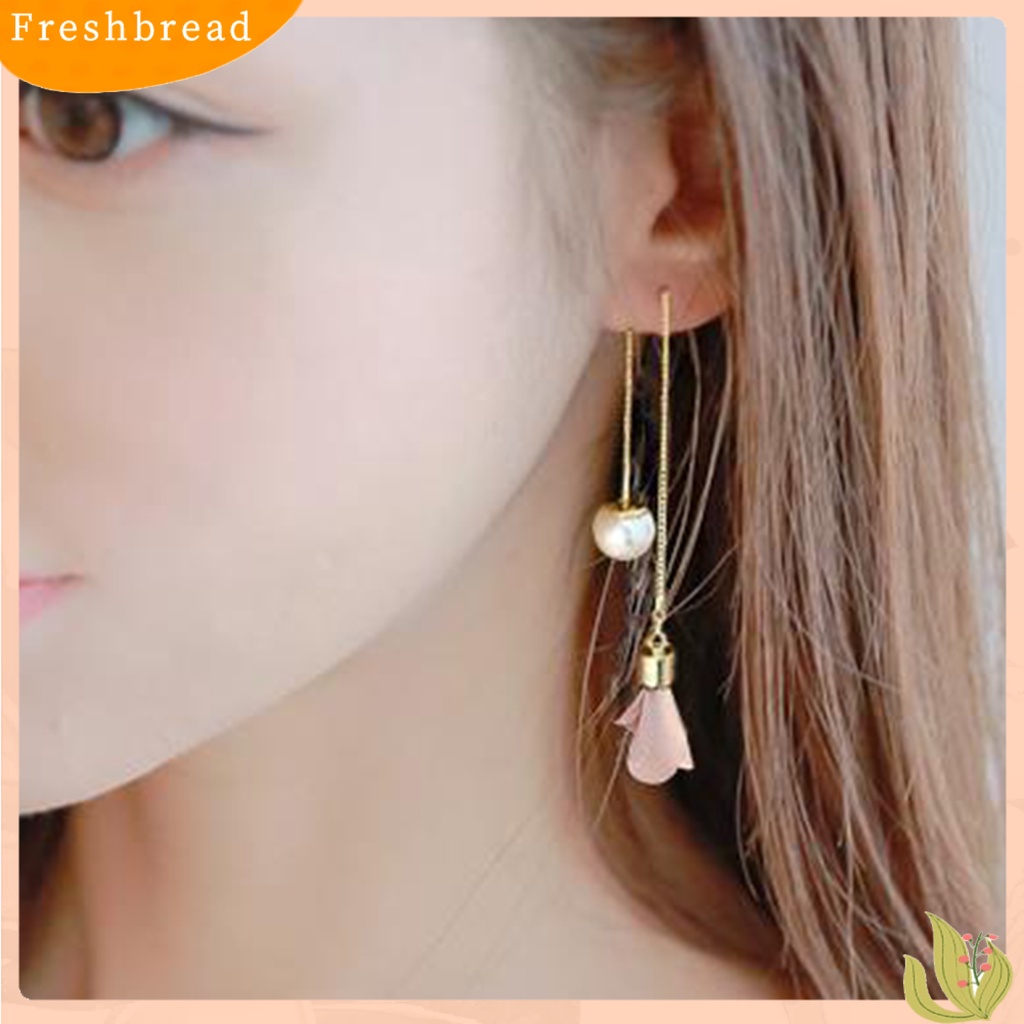 &lt; Freshbread &gt; Anting Elegan Bunga Rumbai Wanita Mutiara Imitasi Anting Linear Telinga Panjang Untuk Pacaran