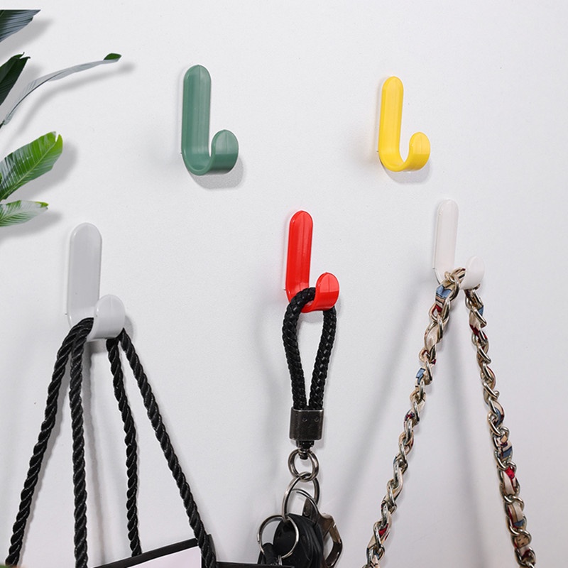 6 Pcs Bebas Paku Warna Permen Kuat Lengket Kait Dapur Kamar Mandi Ruang Tamu Penyimpanan Pemegang Dinding J-shaped Seamless Hooks