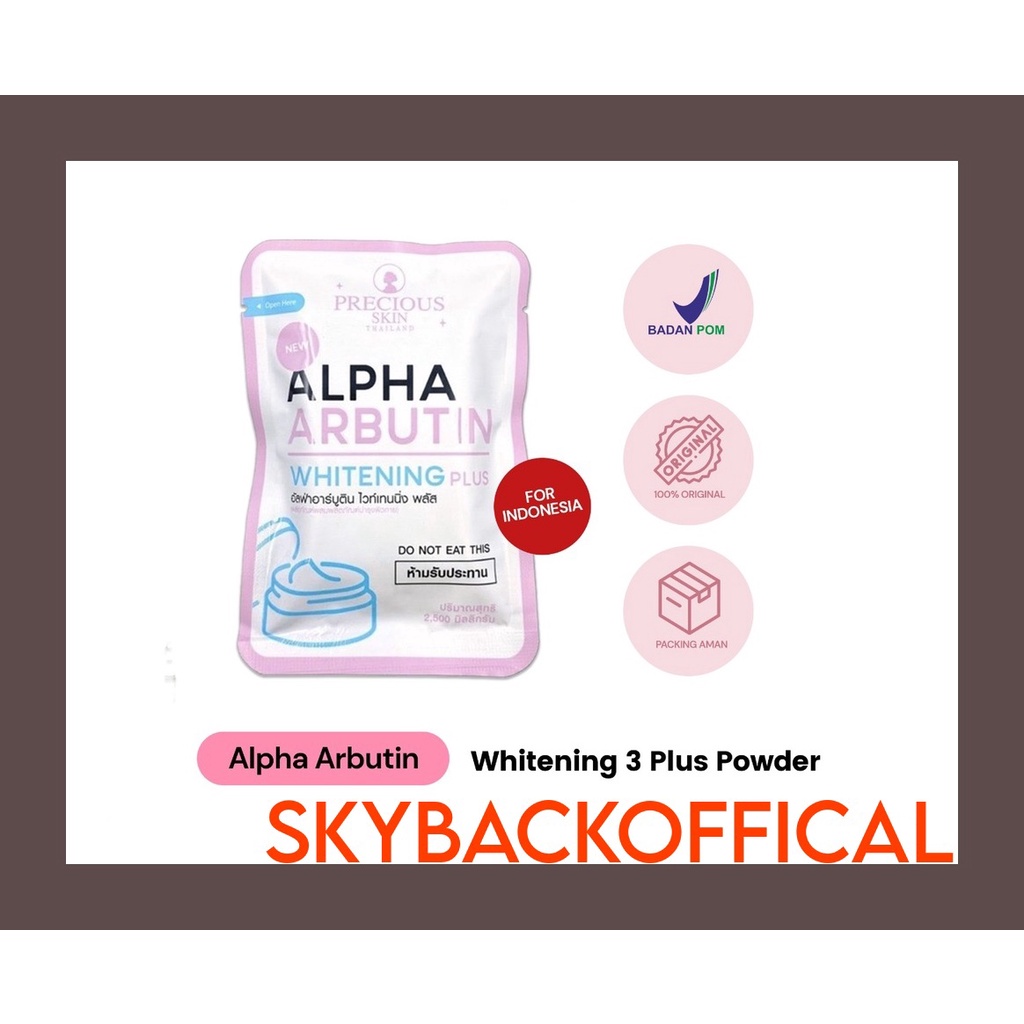 Precious Skin Thailand Alpha Arbutin Whitening Plus Powder Bubuk Pemutih Badan Bubuk Kapsul Lotion