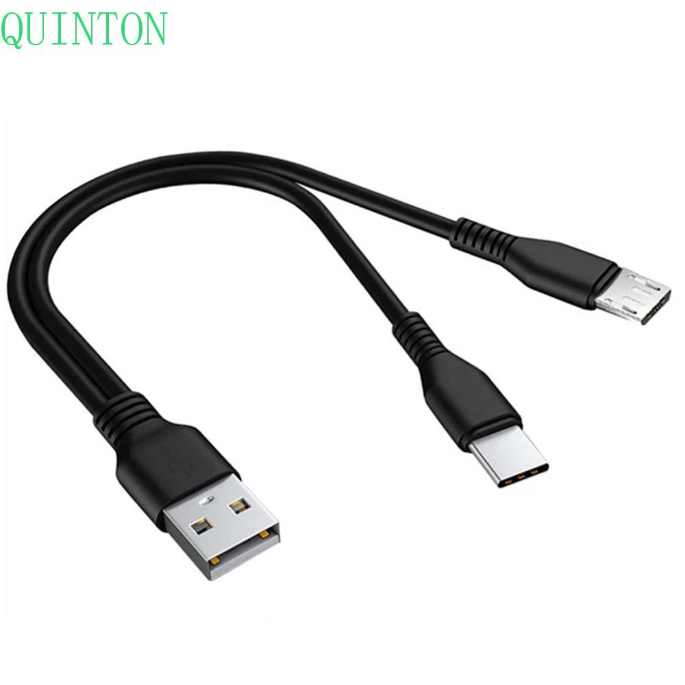 Quinton Kabel Charger Splitter Y 2 In 1 Tipe C Micro 0.25m 1m Tahan Lama Untuk Handphone