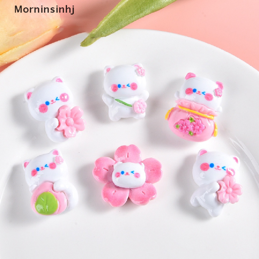 Mornin 10 Pcs Kartun Ransel Bunga Sakura Kucing Resin Aksesoris Datar Kembali Scrapbooking DIY Perhiasan Craft Dekorasi Phone Case Kulkas Stiker id