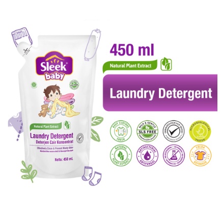 Sleek Baby Laundry Detergent Refill 450ml Deterjen Sabun Cuci Baju Bayi Sabun Cuci Pakaian Bayi