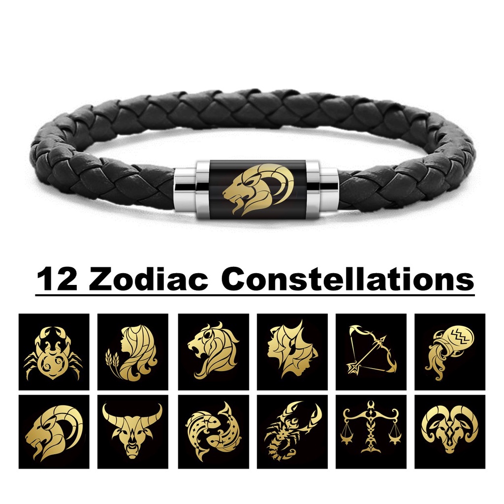 GELANG ZODIAK KEREN KULIT KEPANG TABUNG KACA KAIT MAGNET STAINLESS PRIA WANITA STEEL AQUARIUS CAPRICORN CANCER LEO SAGITTARIUS GEMINI VIRGO PISCES LIBRA TAURUS ARIES SCORPIO