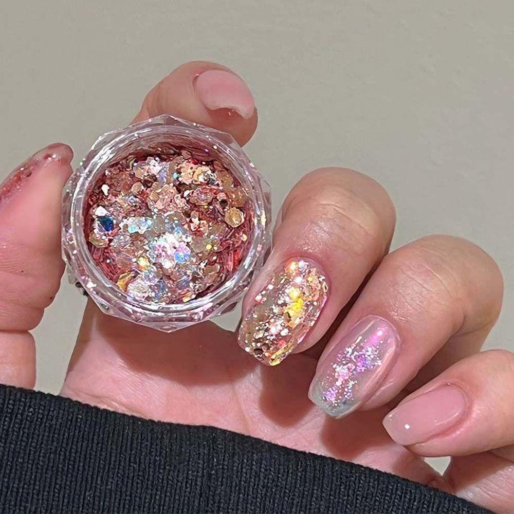 Needway Kuku Payet Wanita Warna-Warni Hexagons Manicure Aksesoris Hologram Glitter Kuku Glitter Serpihan