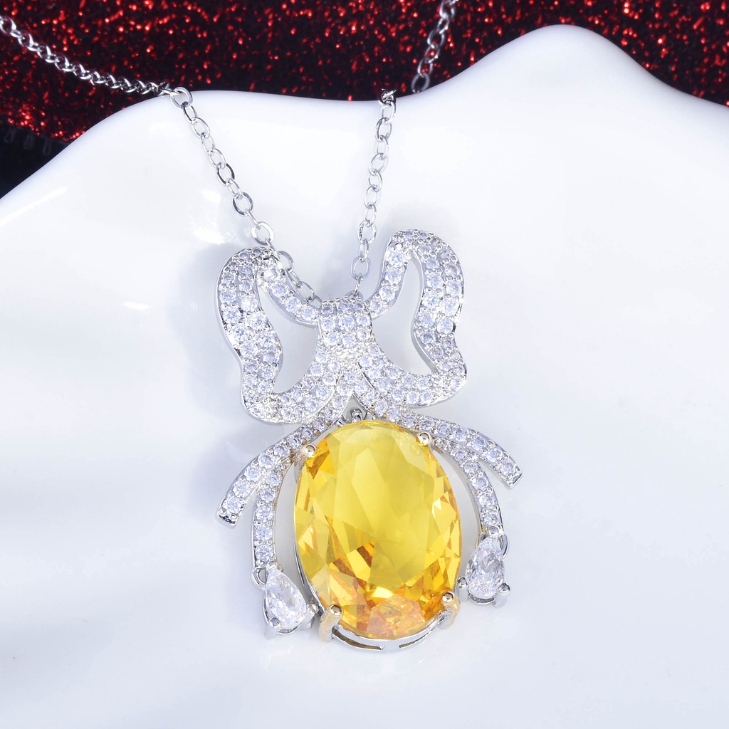 Goldkingdom Aksesoris Perhiasan Fashion Ready Stock Haute Couture Jewelry Design Butterfly Floral Necklace Full Of Diamonds, Merpati Super-shimmering, Liontin Berlian Kuning