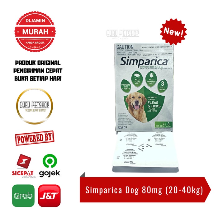 Simparica Obat Kutu Anjing Tablet Kunyah - Green 80mg (Berat 20-40kg)