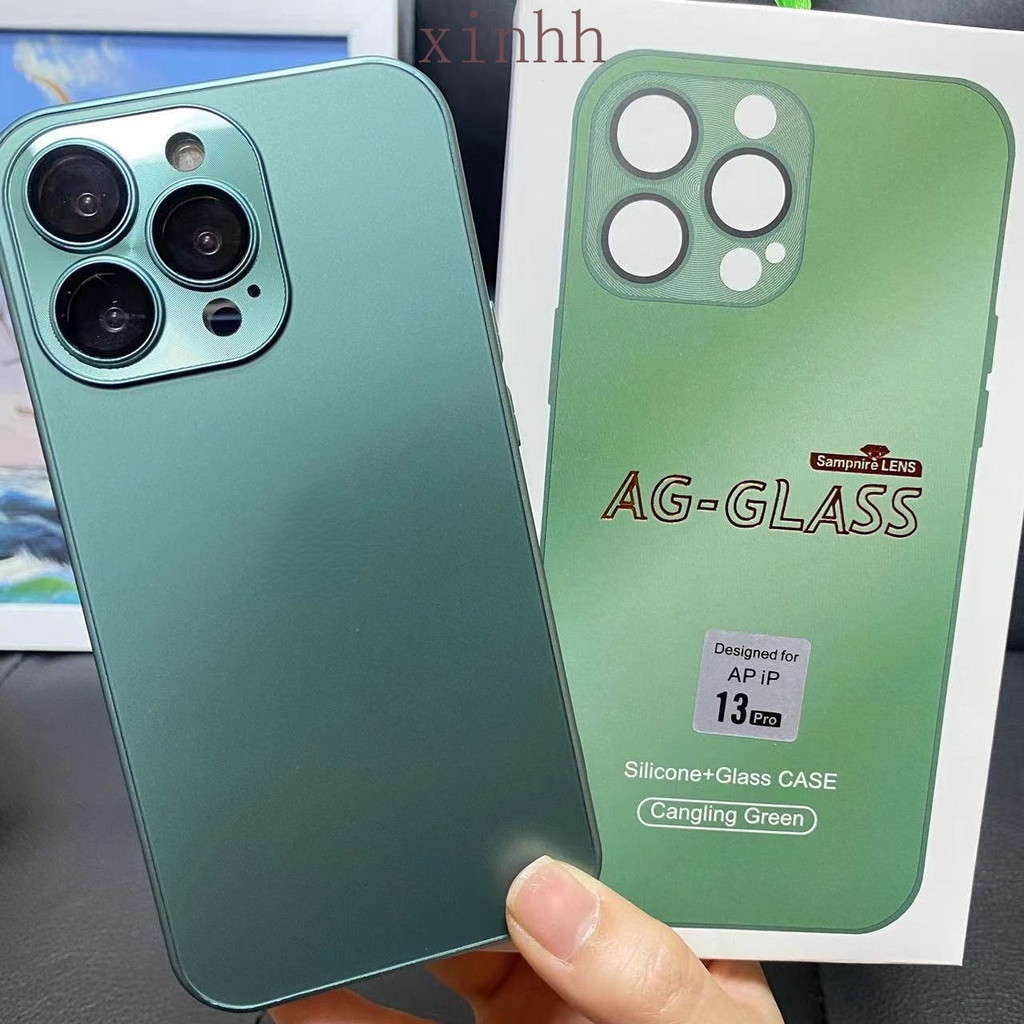 IPHONE Kabut Faced Cangling Hijau AG Frosted Glass Phone Case Untuk Iphone14 13 11 12 Pro Max 14Plus Lensa CD Grain Pelindung Belakang Casing