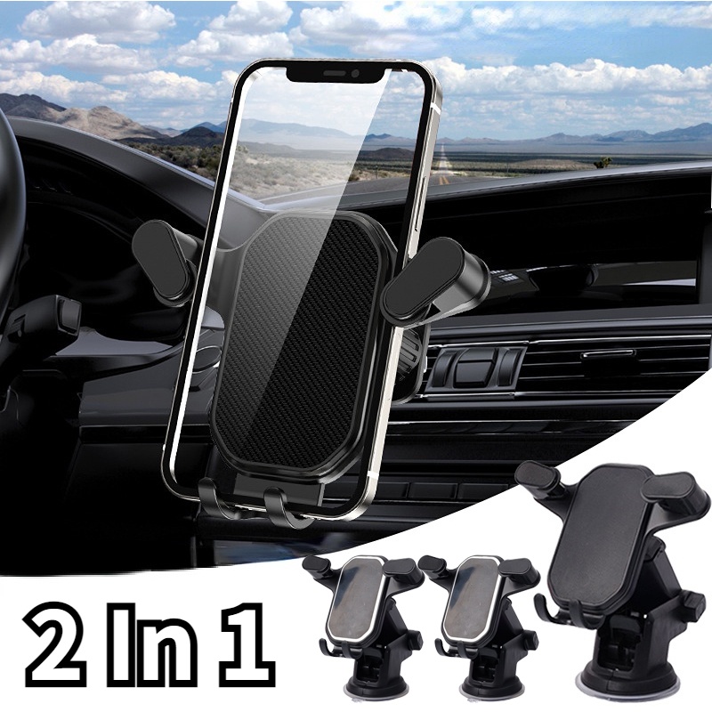 Stand Penyimpanan Telepon Ventilasi Udara Mobil Rotatable 360derajat/Suction Cup Universal 2in1 Smartphone Penyangga Kendaraan Holder