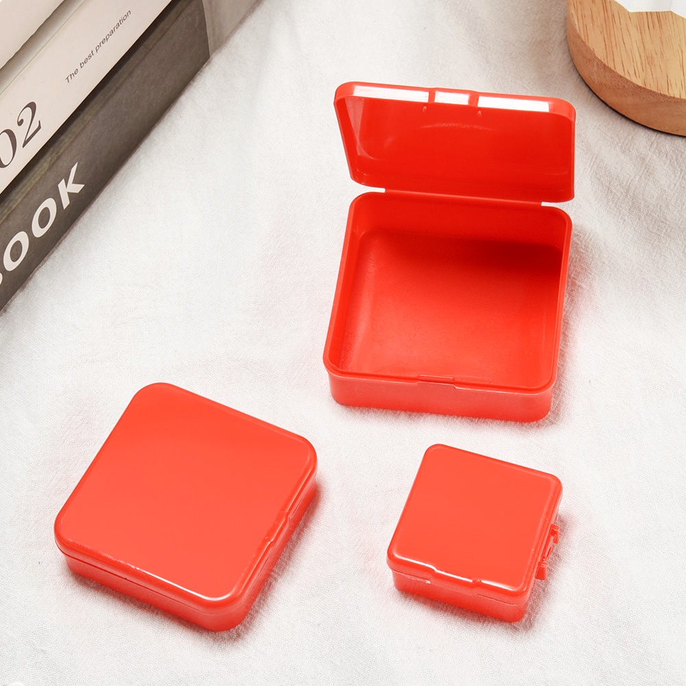 Mini Square Red Plastic Storage Box/Tempat Tahan Debu Cincin Simple Mudah Dibawa/Wadah Kolating Sealed Perhiasan