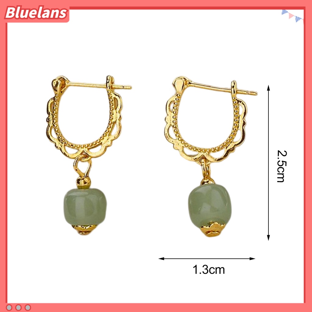 {In Stock} 1Pc Menjuntai Anting Gaya China Warna Emas Elegan Peri Hadiah Hypoallergenic Retro Faux Hetian Jade Drop Earring Perhiasan Aksesoris