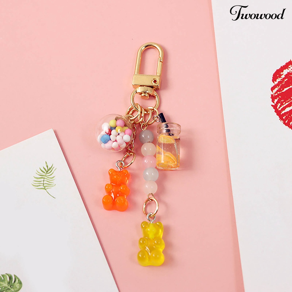 Twowood Kunci Cincin Manik-Manik Berwarna Cerah Tekstur Halus Warna Permen INS Kartun Gummy Bear Tas Liontin Perhiasan Hadiah