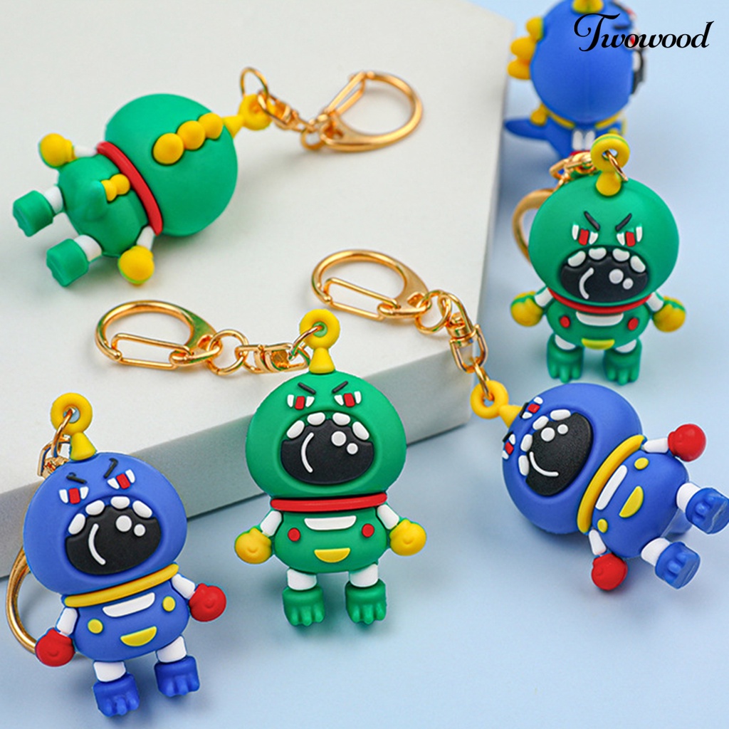 Twowood Dinosaurus Astronot Gantungan Kunci 3D DIY Ransel Ornamen Silikon Kartun Spaceman Dino Car Key Ring Pendant Perlengkapan Siswa