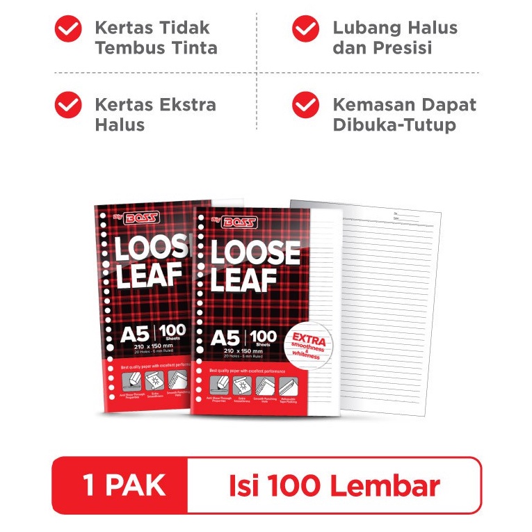 

Big Boss Loose Leaf A5 Garis 100 Lembar Kertas Binder