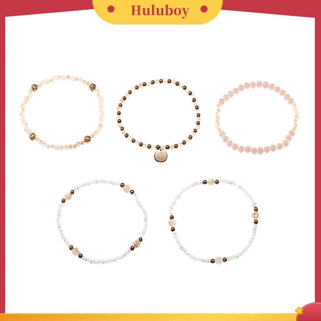 5 Pcs Gelang Elastis Bahan Alloy Warna Gold Silver Untuk Wanita