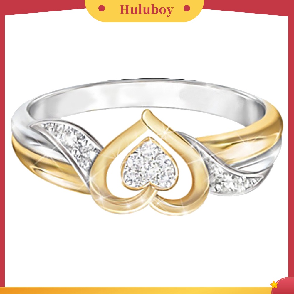 {Ready Stock} Shiny Wanita Berlian Imitasi Berongga Cinta Hati Jari Cincin Perhiasan Pertunangan Pernikahan