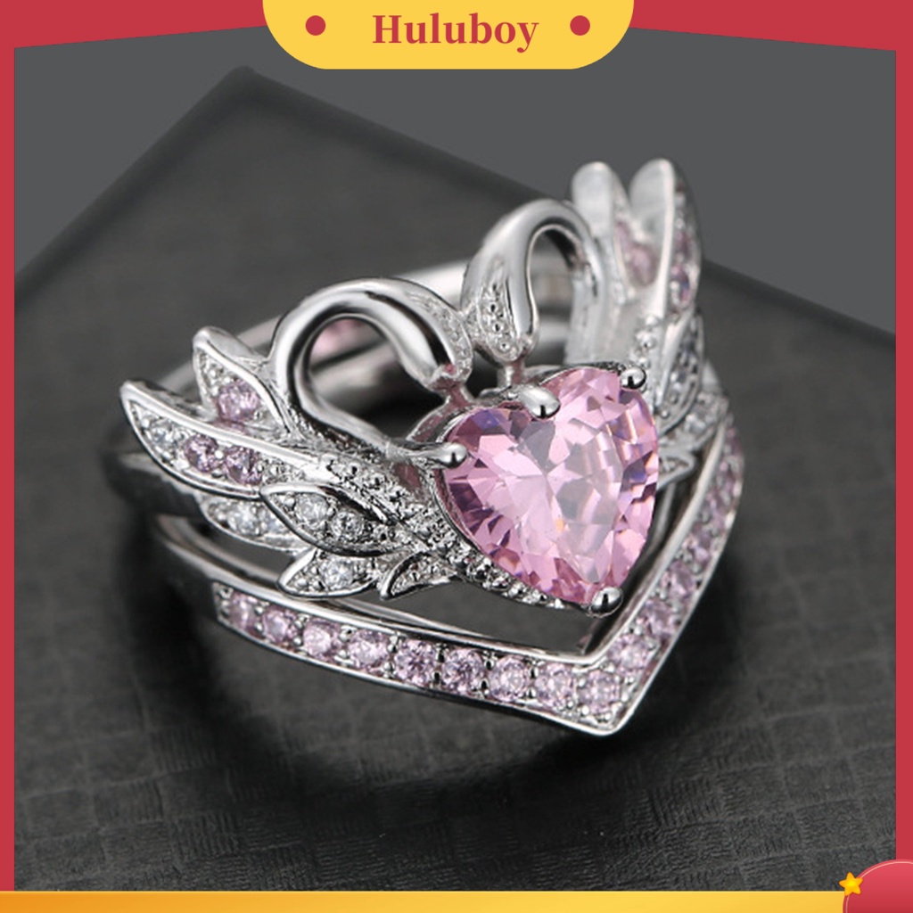 {Ready Stock} Sepasang Bentuk Angsa Wanita Cincin Cubic Zirconia Alloy Hati Hollow Shiny Finger Ring Perhiasan Aksesori