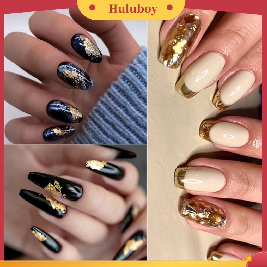 {In Stock} 12Pcs/Set Foil Kuku Ultra Tipis Mudah Ditempelkan Foil Kuku Emas Ringan Sequin Flakes Untuk Manicure