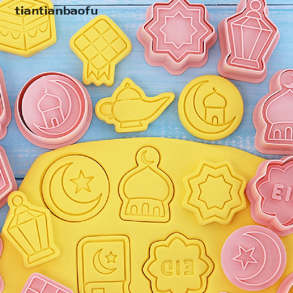 [tiantianbaofu] 10 Pcs Eid Mubarak Biskuit Cetakan Cookie Cutters Stamp Press Fondant Sugarcraft Alat Baking Ramadhan Dekorasi Rumah Butik Pesta Muslim Islami