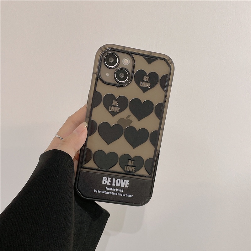 IPHONE Hitam Cinta Hati Transparan Tak Terlihat Lipat Holder Phone Case Cover Untuk Iphone7 8 PLUS X XR XS 11 12 13 14 PRO MAX SE 2020