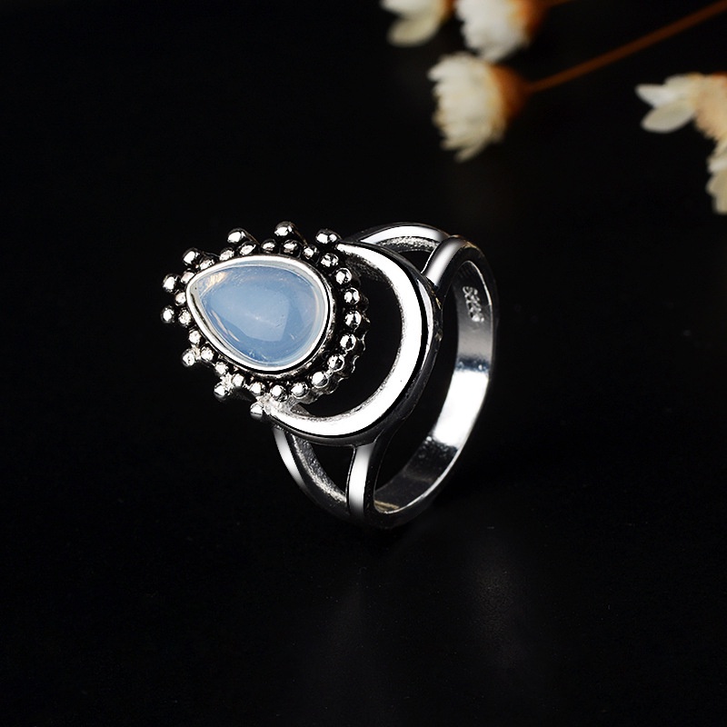 Goldkingdom Fashion Perhiasan Aksesoris Ready Stock Eropa Dan Amerika Bulan Sabit Thai Cincin Perak Vintage Berlian-set Punk-Terinspirasi Perhiasan Tangan