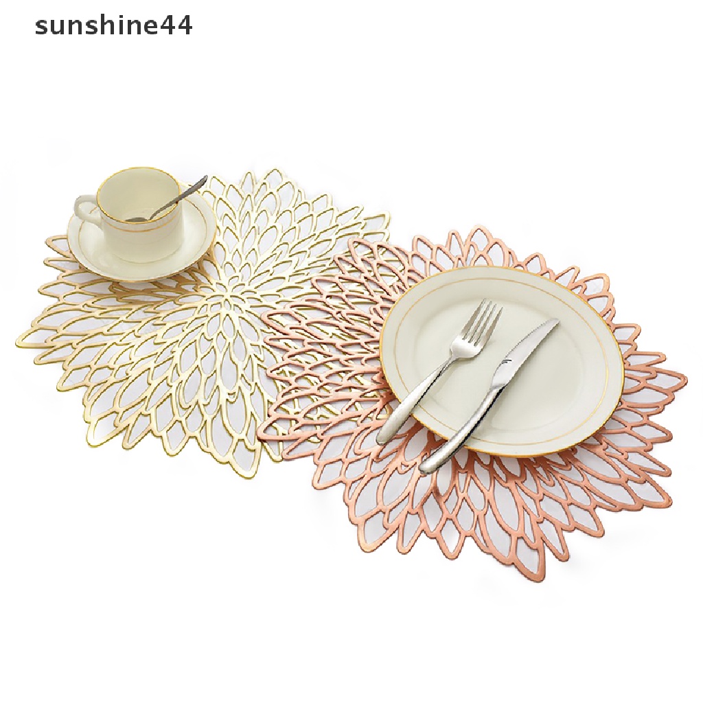 Sunshine Table Mat Hibiscus Flower Bronzing PVC Tatakan Hollow Isolasi Coaster Alas Meja Mangkok Dekorasi Rumah Natal Tahan Panas ID