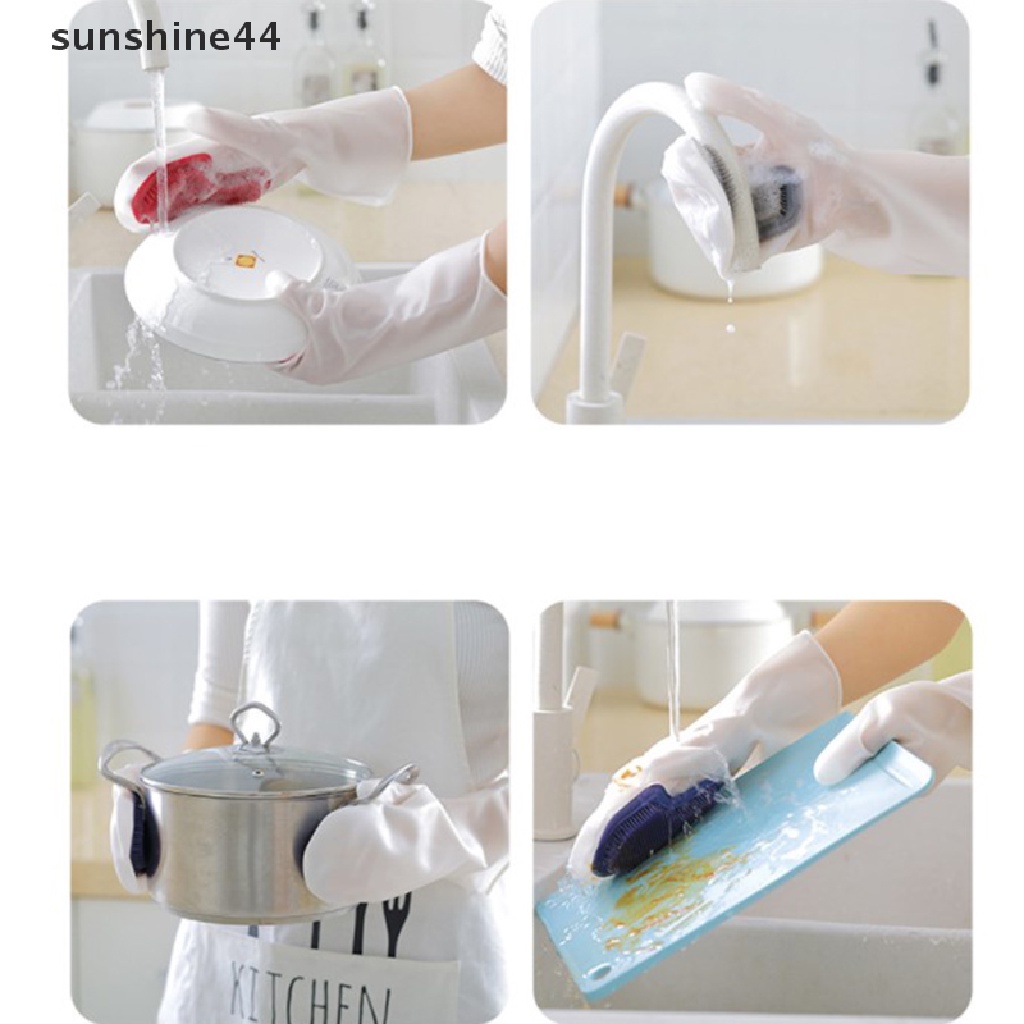 Sunshine1/2pcs Sarung Tangan Cuci Piring PVC Anti Air Pembersih Dapur Cuci Rumah Tangga ID