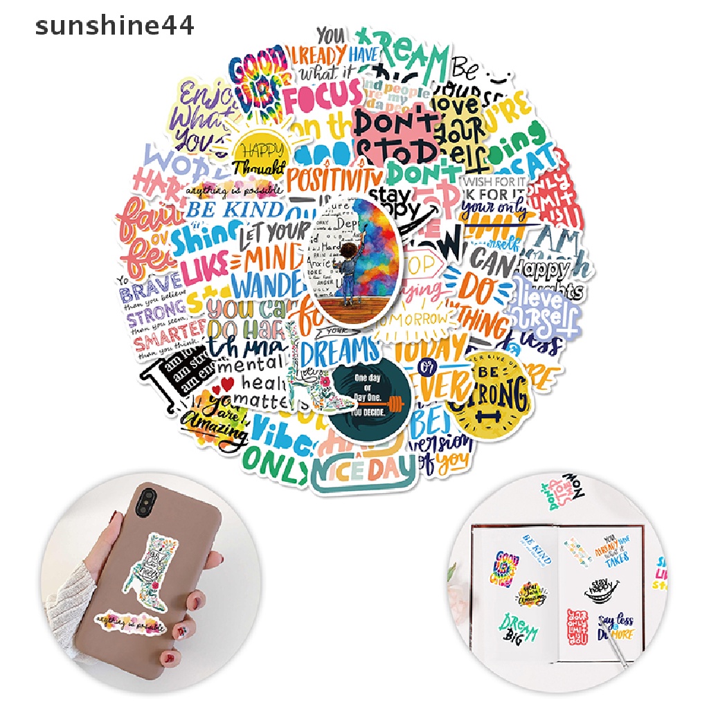 Sunshine 50pcs Stiker Inspirasi Ungkapan Motivasi Life Quotes Decals DIY Laptop Scrapbooking Stiker Hadiah ID