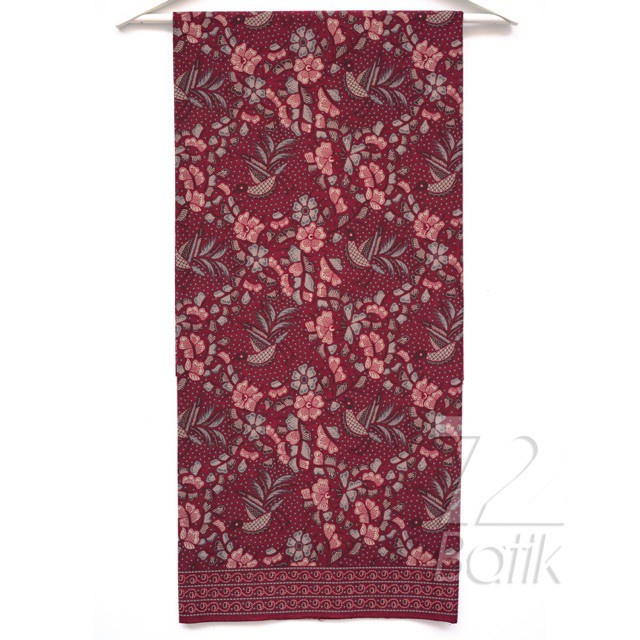 BAHAN BATIK PREMIUM Katun Motif Burung Kembang Warna Merah Maroon Maron Marun 723378 Cap 72 Jarik Jarit Samping Kebat Panjang Batik Katun Modern Premium Bahan Seragam Batik Pernikahan Kantor Keluarga Murah Kamen Jadi Batik Bali Lembaran