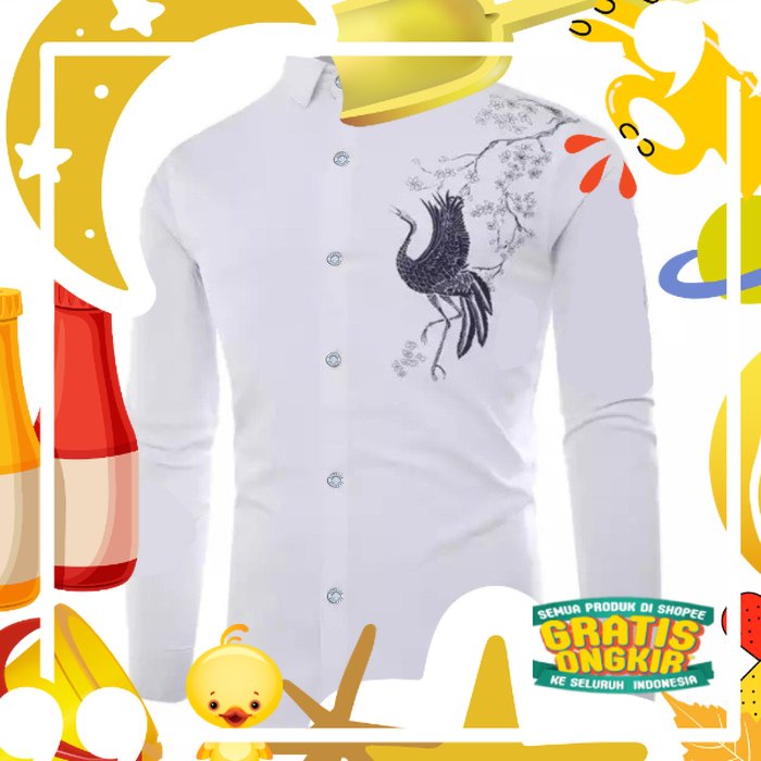 kemeja pria distro polos motif casual kerja simple A8L5 cowo terbaru import remaja lengan panjang sl