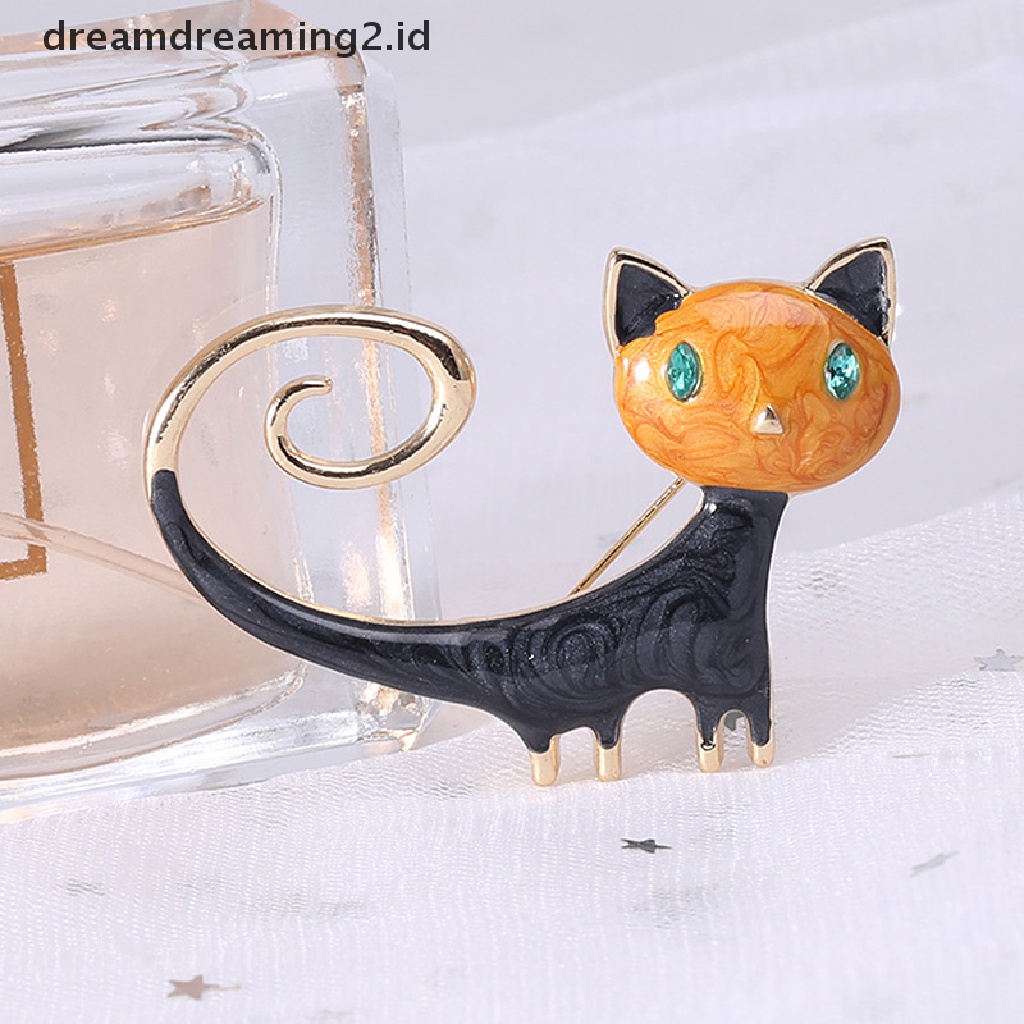 (hot) 1pcs Enamel Lucu Kucing Bros Untuk Wanita Kitty Pin Brooch 2warna Perhiasan Hewan//