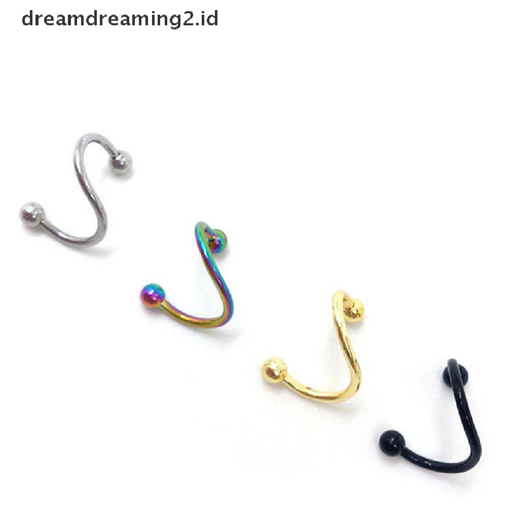 (hot) Punk Stainless Steel Spiral Helix Ear Stud Bibir Hidung Cincin Perhiasan Tubuh//