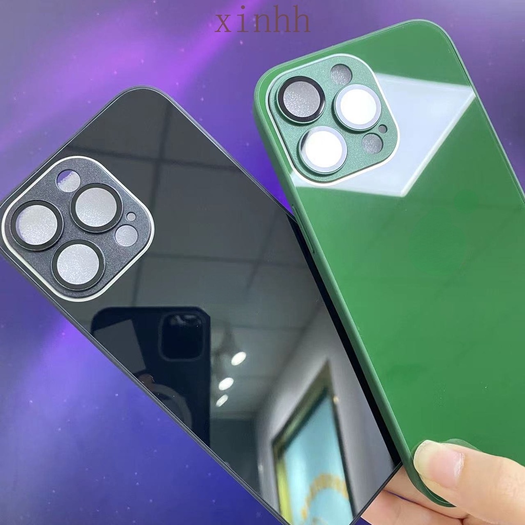 IPHONE Casing Ponsel Kaca Biru Mengkilap Jauh Puncak Untuk Iphone14 13 12 11 Pro Max 14Plus Lensa Perlindungan Diperkeras Casing Belakang