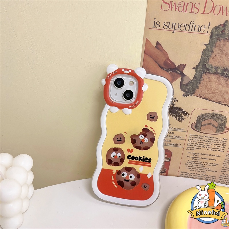 IPHONE Casing Kompatibel Untuk Iphone14 13 12 11 Pro Max X Xr Xs Max7 8 6 6s Plus SE Motif Cookies Lucu Casing Ponsel Bergelombang Monster Kecil Frame Lensa Anti Jatuh Shockproof Cover Pelindung