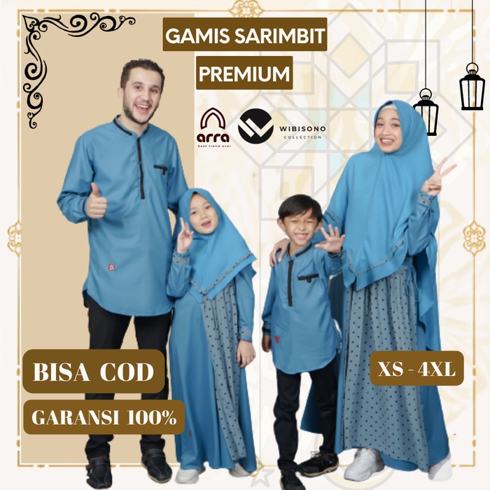 Sarimbit Keluarga Arra Baju Koko Gamis Ayah Ibu Anak YU15 SERIES AYMAN WARNA BLUE BIRU ORIGINAL BRAND ARRA Premium Baju Couple Lebaran Keluarga Muslim 2