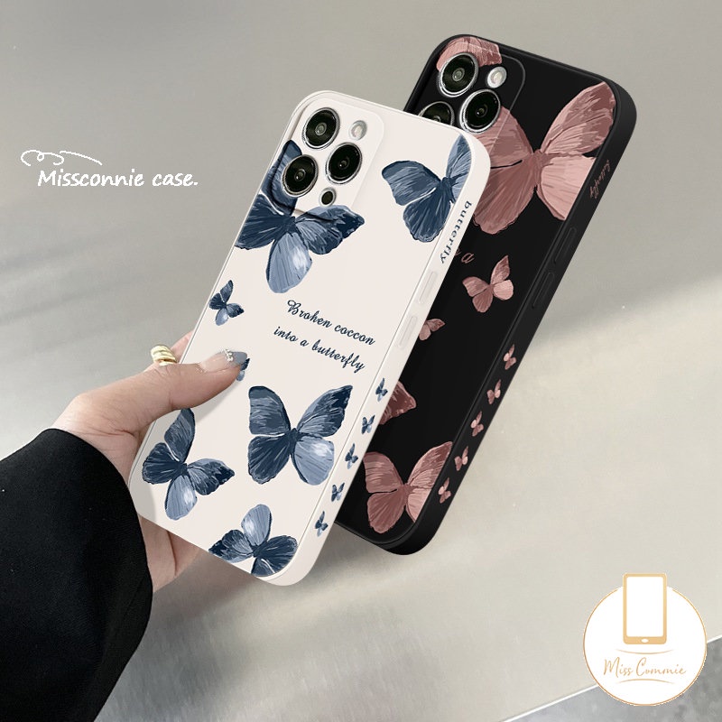 Casing Pola Sisi Kupu-Kupu Fantasi Retro Kompatibel Untuk iPhone 7Plus 11 14 13 12 Pro Max X XR XS Max 7 6S 8 6 Plus SE 2020 Tepi Lurus Lembut Tpu Phone Cover