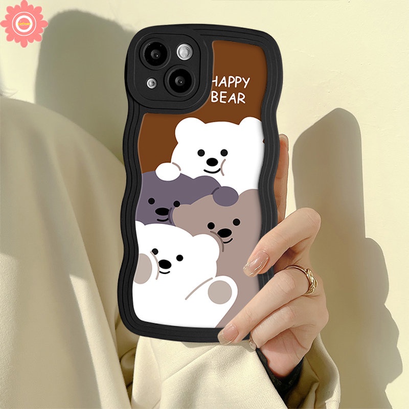 Redmi A1 12C 910c 10 9A 10A 9T A1+9C POCO X3 NFC Pro M3 Redmi Note8 9 10 11 11Pro 10s 11s 9s 10Pro Max Mi 11T Pro Beruang Lucu Wavy Edge Creative Romantic Splicing Pattern Case