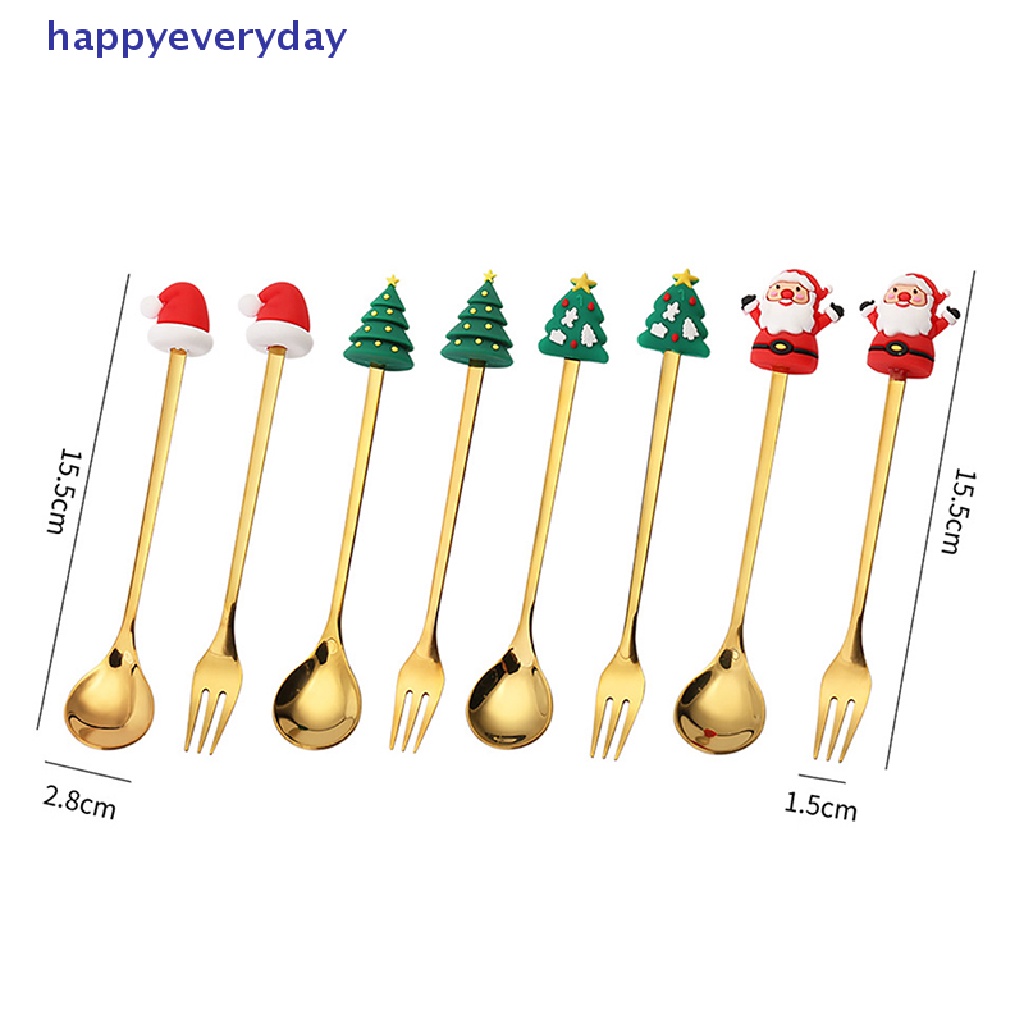 [happy] 4pcs/6pcs Hadiah Natal Alat Makan Sendok Garpu Set Elk Dekorasi Pohon Natal Dessert Spoon Fruit Fork Coffee Spoon Cutlery Gift [ID]
