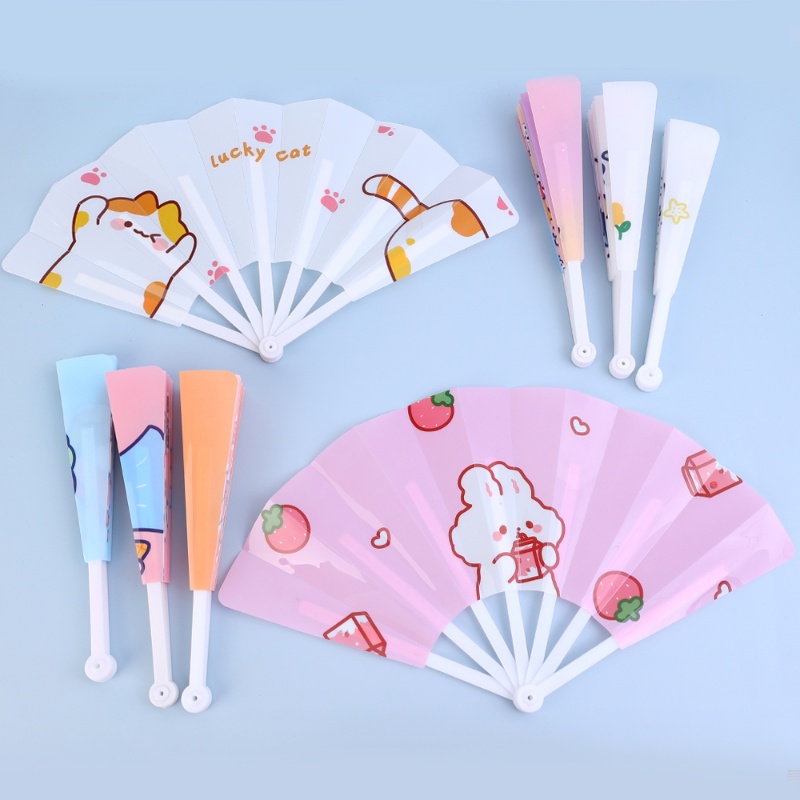 Fotografi Properti Dekoratif Kartun Kerajinan Tangan Kipas Lipat Gadis Mendukung Hadiah Souvenir Alat Pendingin Musim Panas Yang Effortless Comfort Grip Plastic Hand Fan